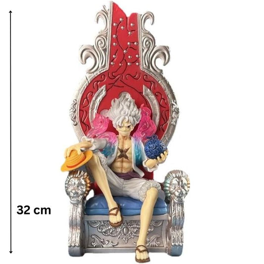 Banpresto One Piece Nika Luffy Gear 5 King of Artist action figure in Sun God form, detailed PVC statue of Monkey D. Luffy with white hair and dynamic pose for collectors.